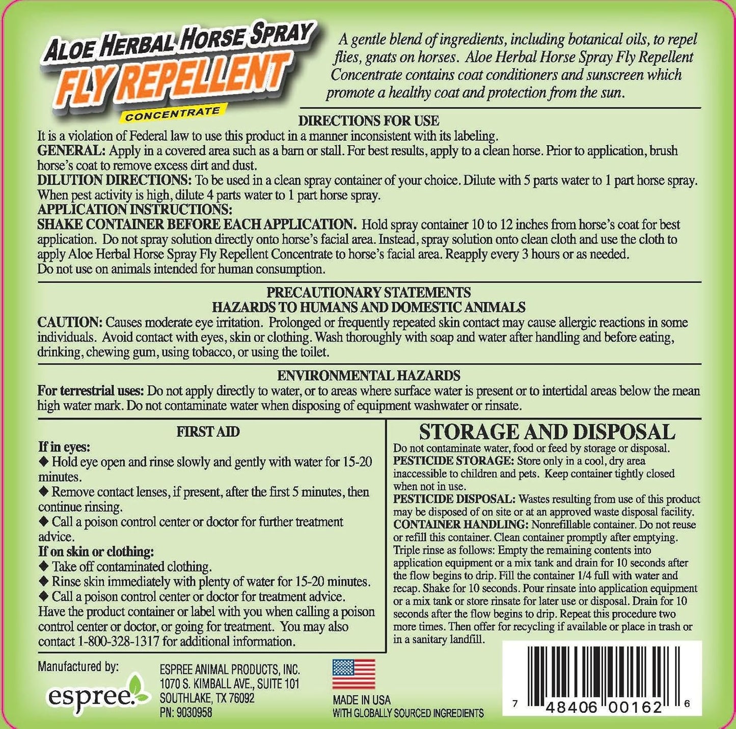 Aloe Herbal Horse Spray | Fly Repellent with Aloe, Sunscreen, and Coat Conditioners | Promotes a Healthy Coat and Protection from the Sun | 1 Gallon Concentrate