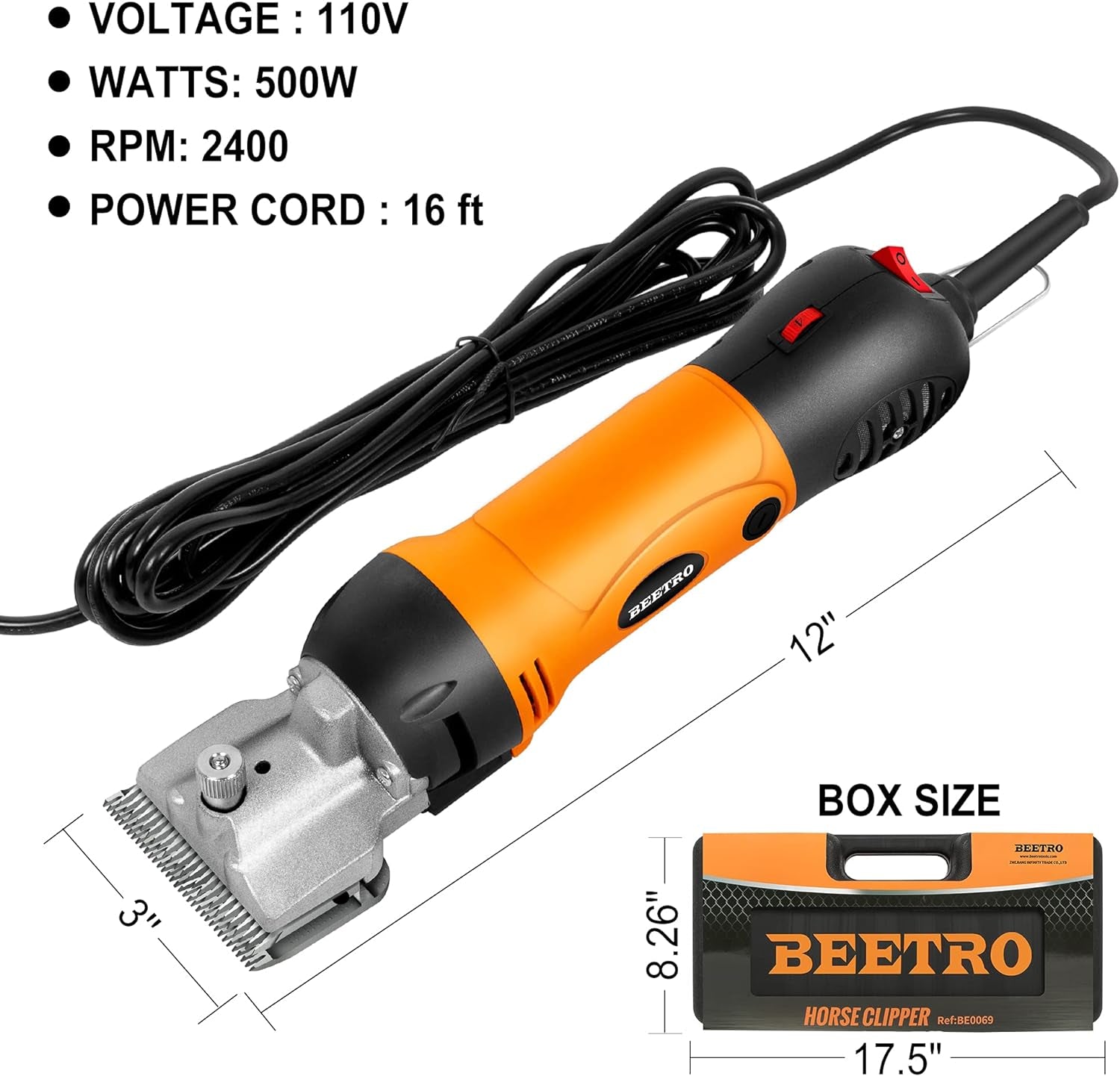 500W Electric Professional Horse Shears, 6 Speeds Animal Grooming Clippers for Horse Equine Goat Pony Cattle, with an Extra Set of Shearing Blades