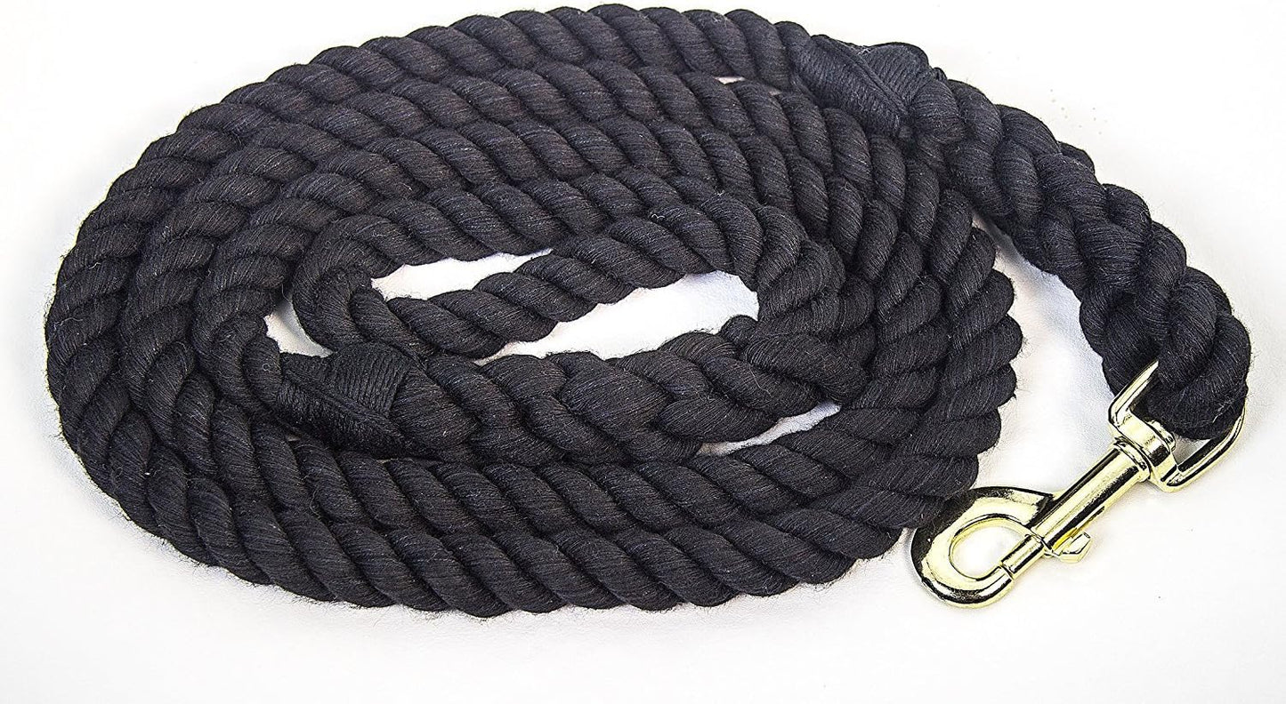 Fms Cotton Rope Leash Lead for Medium to Large Dogs, Pets Handmade in USA with 100% American Made Rope Custom Colors, Heavy Duty Hardware (Black) 1/2-Inch X 10 Foot