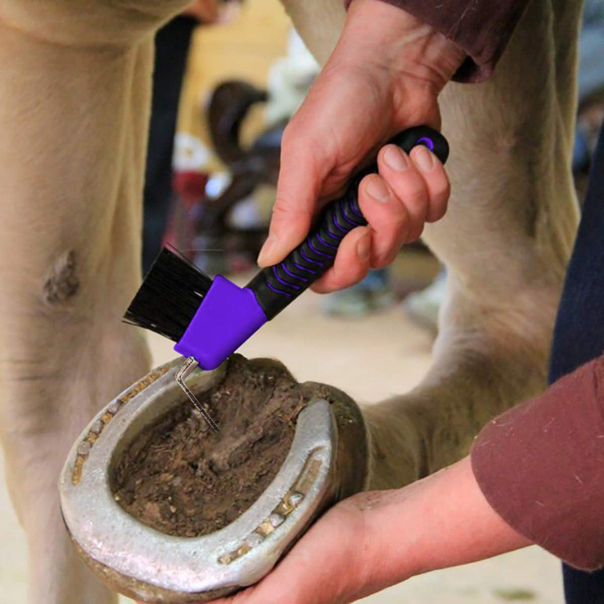Horse Hoof Pick Brush with Soft Touch Handle (Purple)