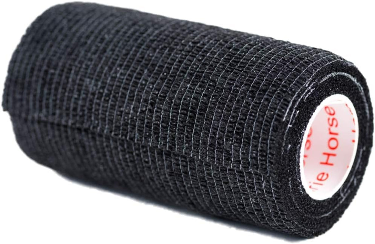 4 Inch Vet Wrap Tape Bulk (Black) (Pack of 12) Self Adhesive Adherent Adhering Flex Bandage Grip Roll for Dog Cat Pet Horse